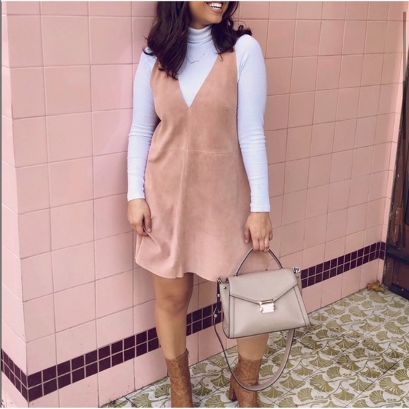 Free People Retro Love Suede Genuine Leather Mini Fit Flare Shift Dress size XS - Picture 1 of 14